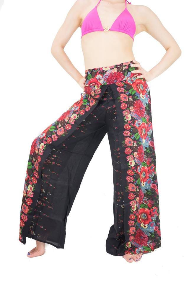 Wrap pants,Women's Clothing,Thai Pants,Harem Pants,Comfy Pants,Yoga Pants,Bohemian Clothing,slit pants,Open leg pants,festival Hippie pants