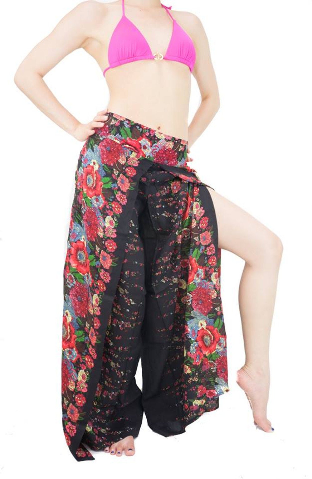 Wrap pants,Women's Clothing,Thai Pants,Harem Pants,Comfy Pants,Yoga Pants,Bohemian Clothing,slit pants,Open leg pants,festival Hippie pants