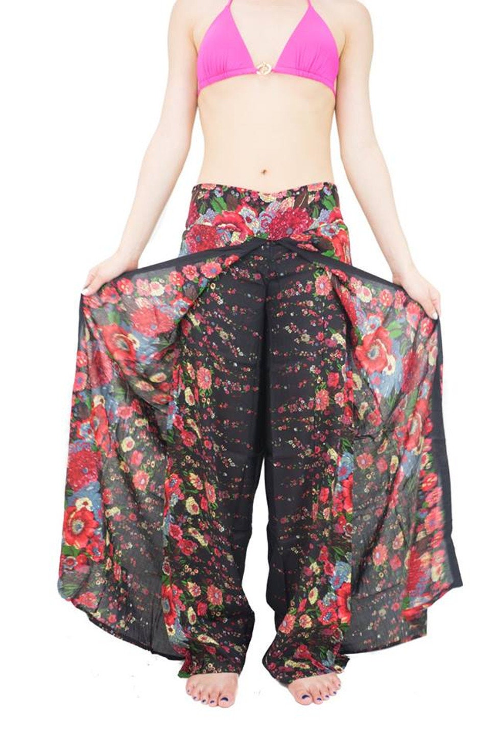Wrap pants,Women's Clothing,Thai Pants,Harem Pants,Comfy Pants,Yoga Pants,Bohemian Clothing,slit pants,Open leg pants,festival Hippie pants