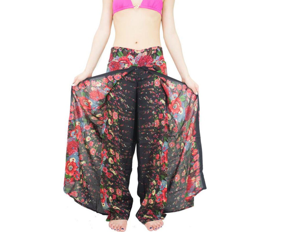 Wrap pants,Women's Clothing,Thai Pants,Harem Pants,Comfy Pants,Yoga Pants,Bohemian Clothing,slit pants,Open leg pants,festival Hippie pants