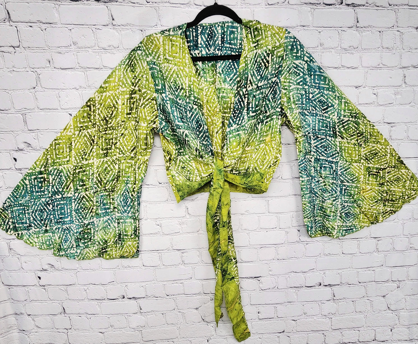 Gypsy Wrap Top/Bell Sleeve Crop Top/Tie front bell sleeve top/festival crop top/front tie front or back crop/Silk Crop top/Bohemian/
