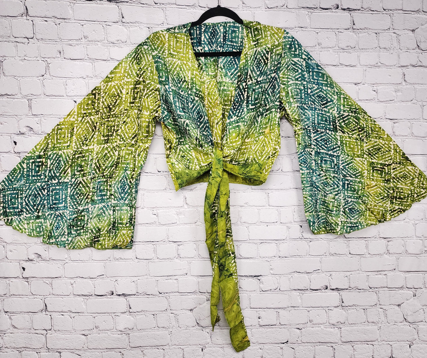 Gypsy Wrap Top/Bell Sleeve Crop Top/Tie front bell sleeve top/festival crop top/front tie front or back crop/Silk Crop top/Bohemian/