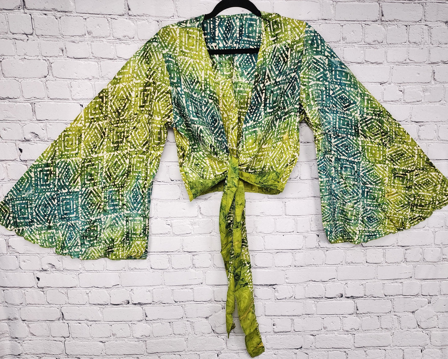 Gypsy Wrap Top/Bell Sleeve Crop Top/Tie front bell sleeve top/festival crop top/front tie front or back crop/Silk Crop top/Bohemian/