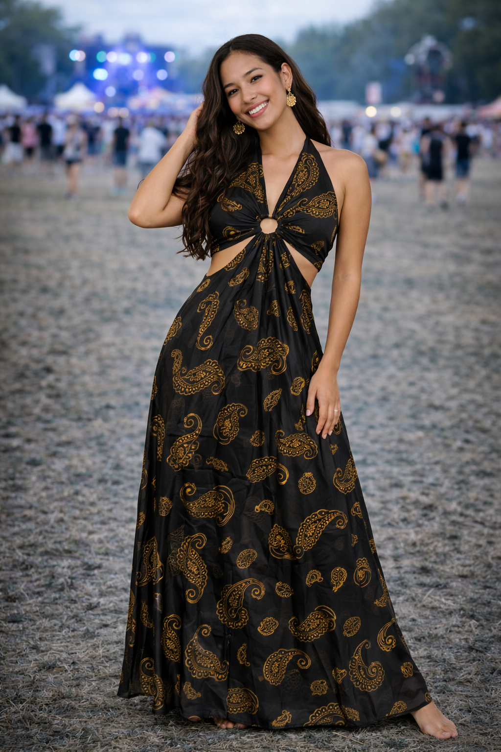 Black Halter Cut-Out Maxi Dress