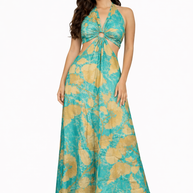 Teal Halter Cut-Out Maxi Dress
