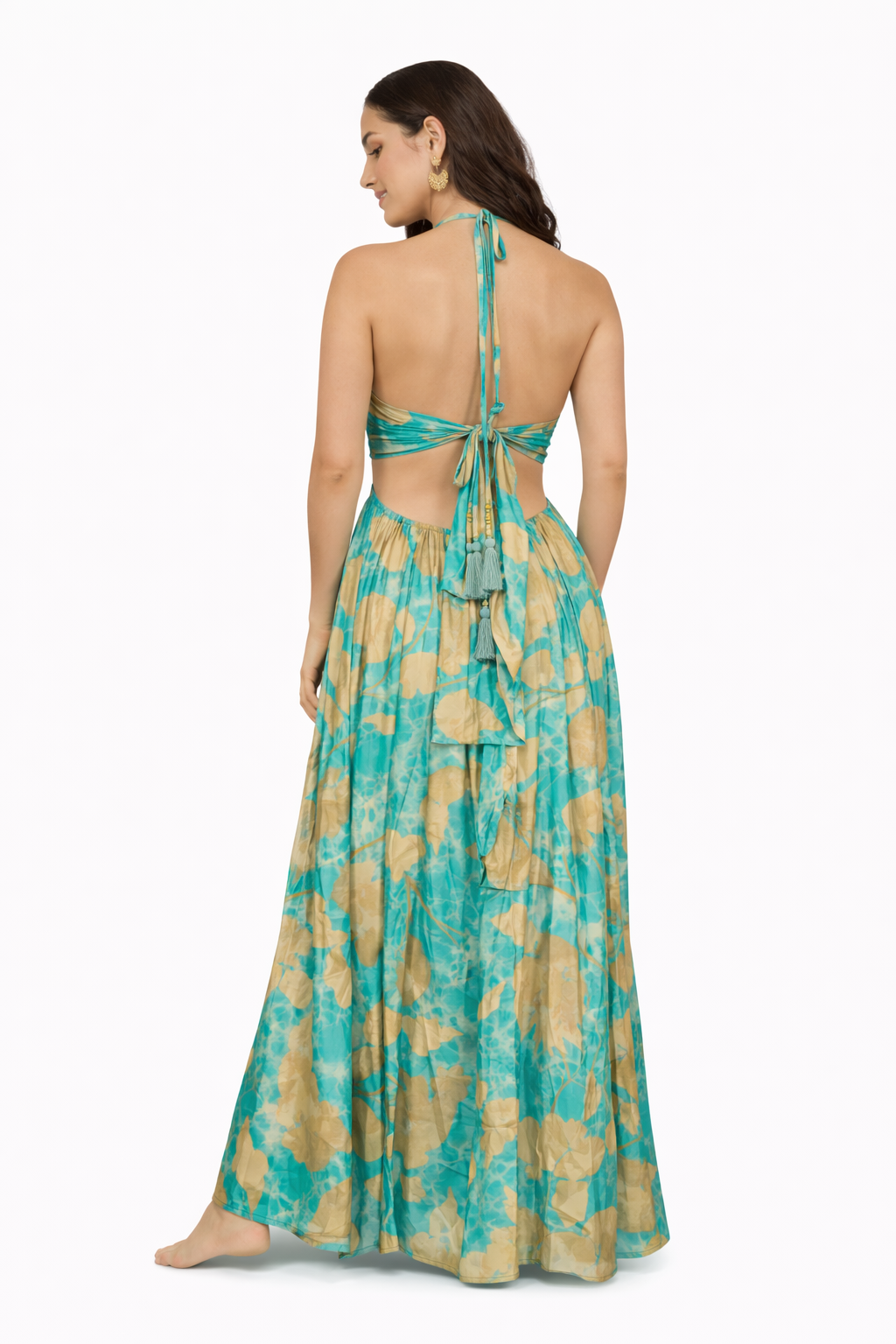 Teal Halter Cut-Out Maxi Dress