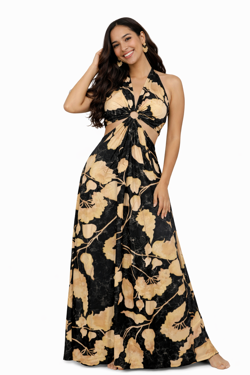 Floral Halter Cut-Out Maxi Dress