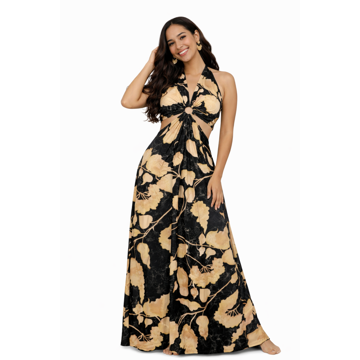 Floral Halter Cut-Out Maxi Dress