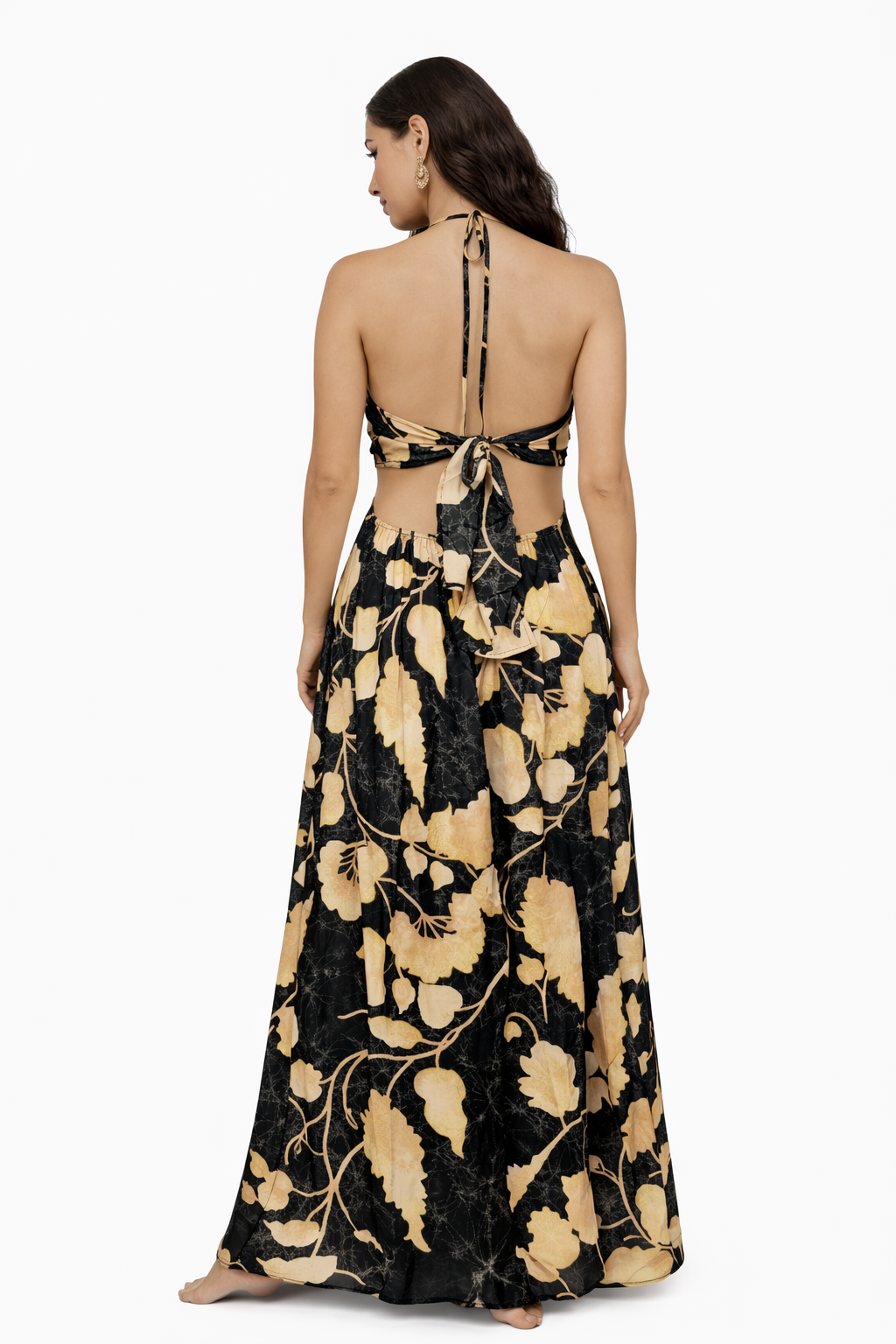 Floral Halter Cut-Out Maxi Dress