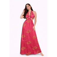 Pink Boho Dress, Halter Cut-Out Maxi Dress