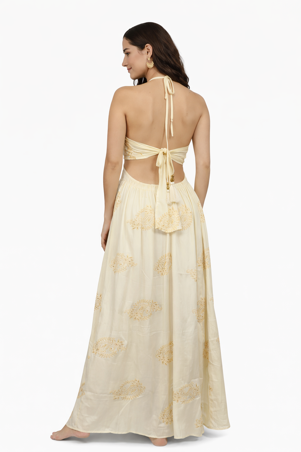 Off WHite Halter Cut-Out Maxi Dress