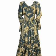 Green & Gold Leopard Print Flowy Long Dress