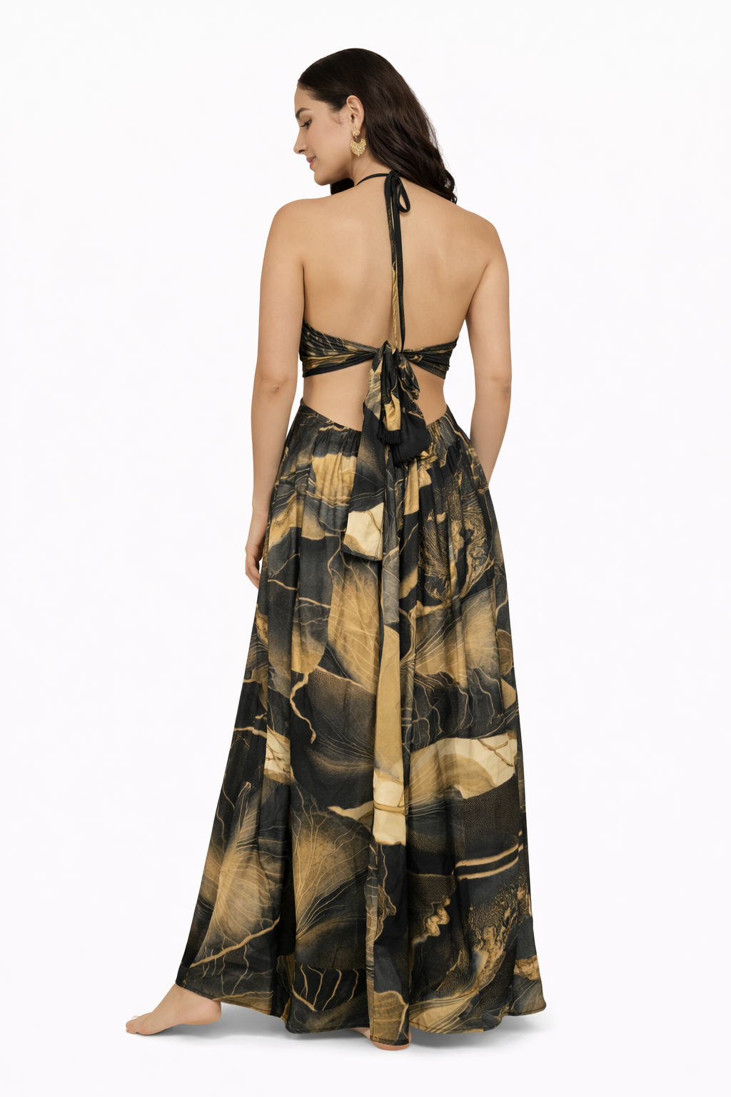 Floral Halter Cut-Out Maxi Dress