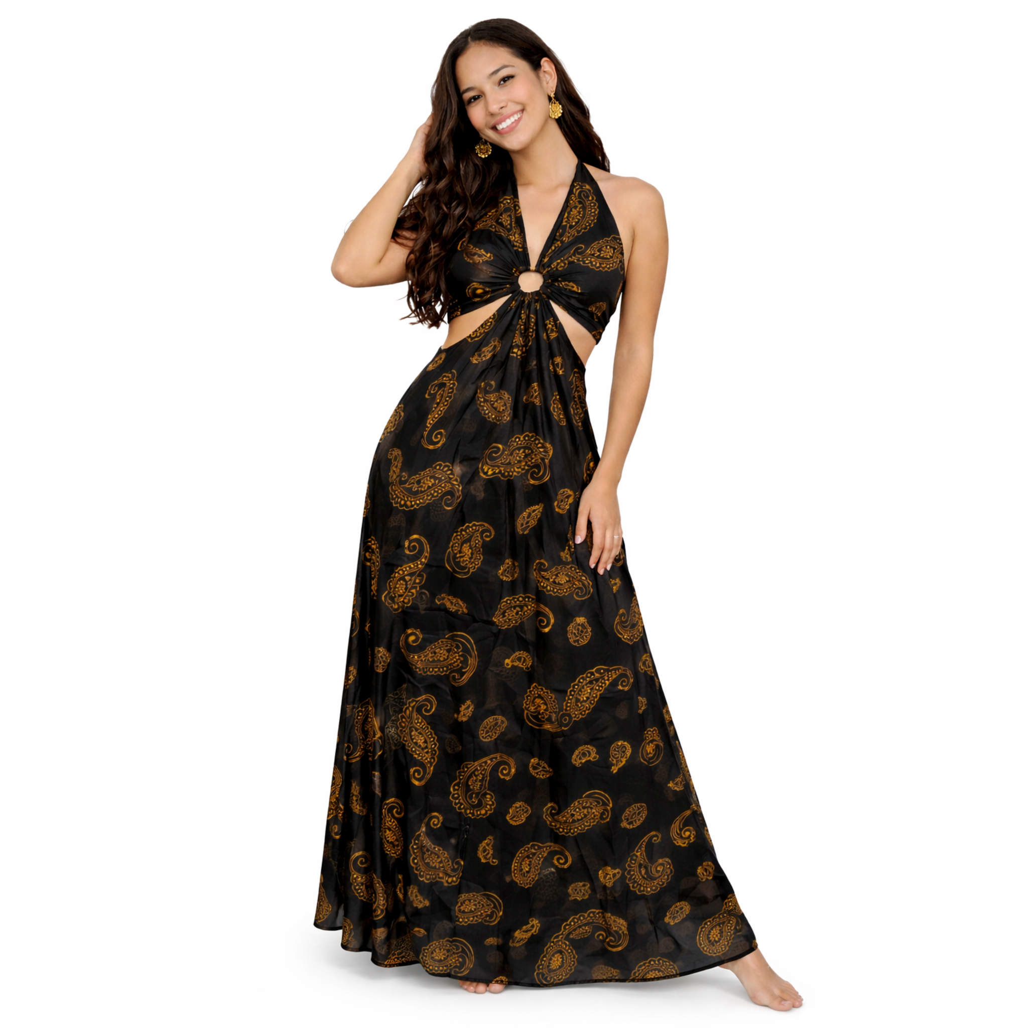 Black Halter Cut-Out Maxi Dress