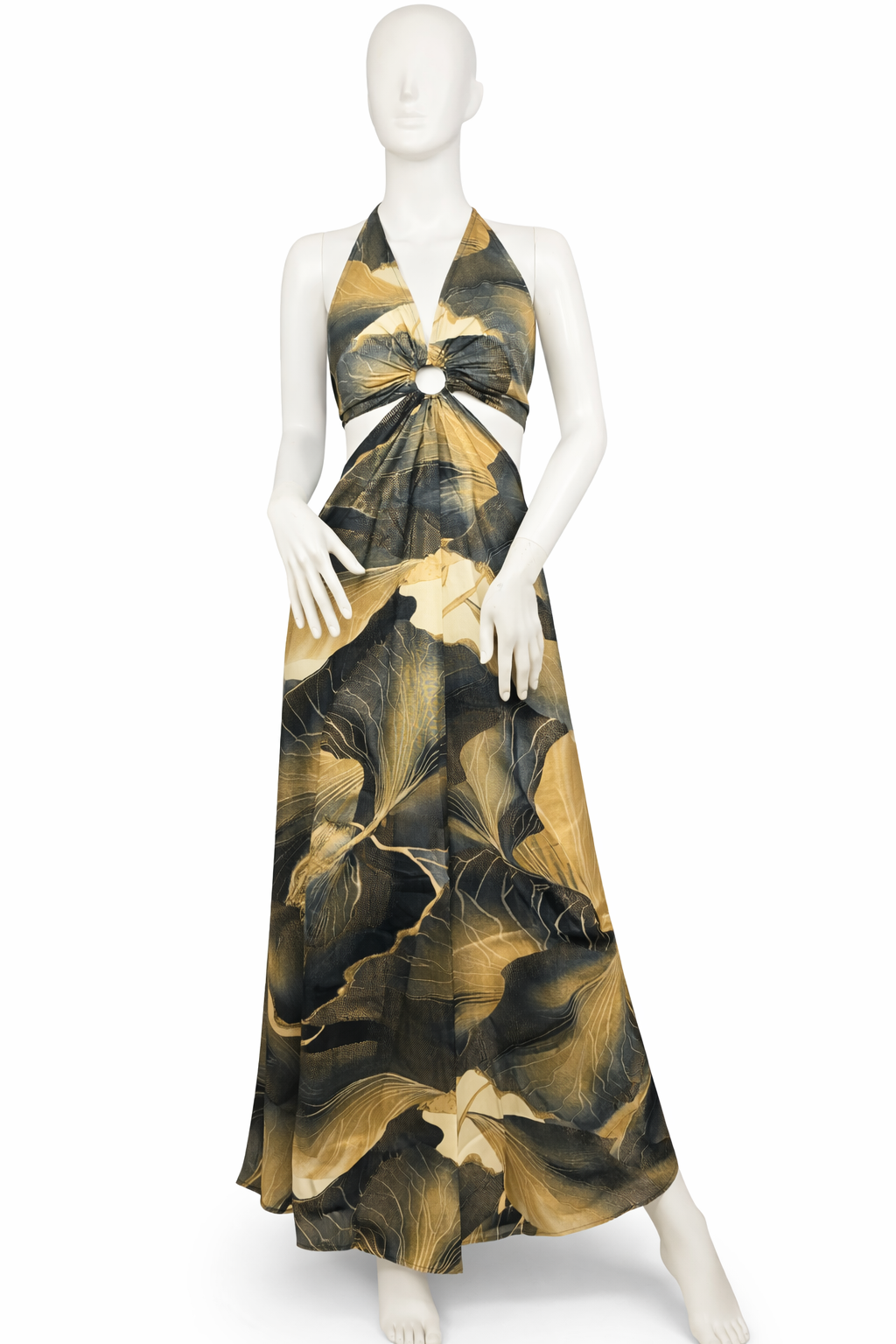 Floral Halter Cut-Out Maxi Dress