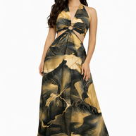 Floral Halter Cut-Out Maxi Dress