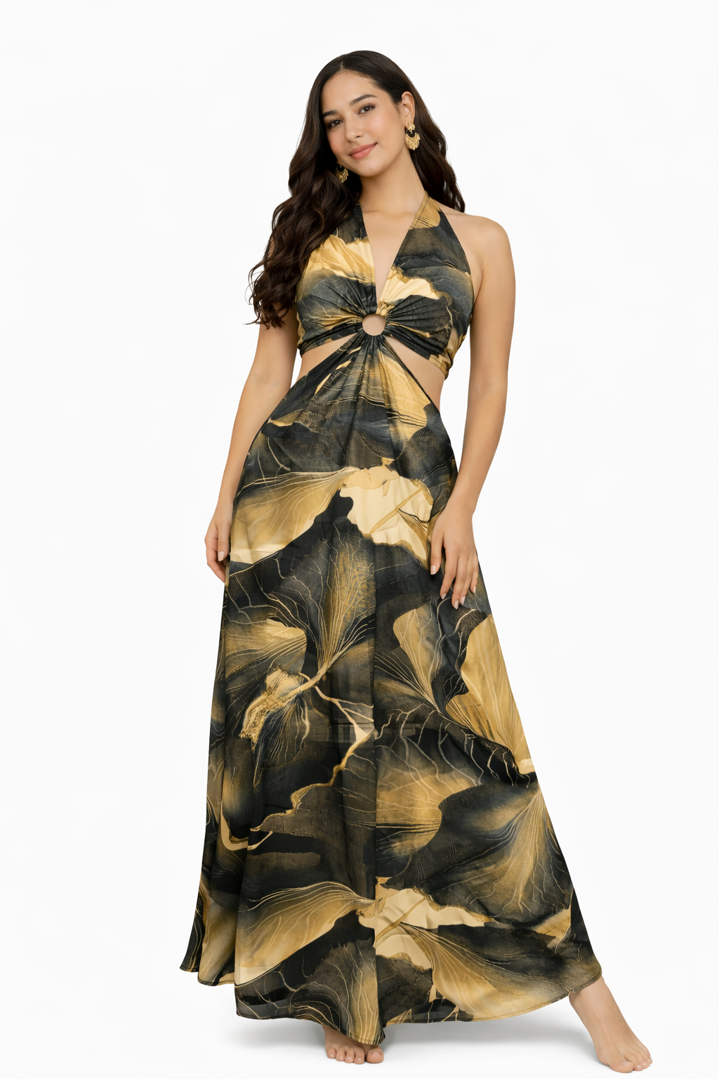 Floral Halter Cut-Out Maxi Dress