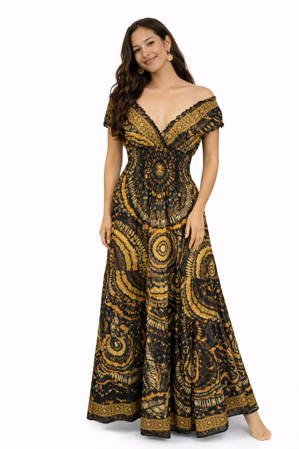 Boho Maxi Dress – Off-Shoulder Flowy Summer Dress