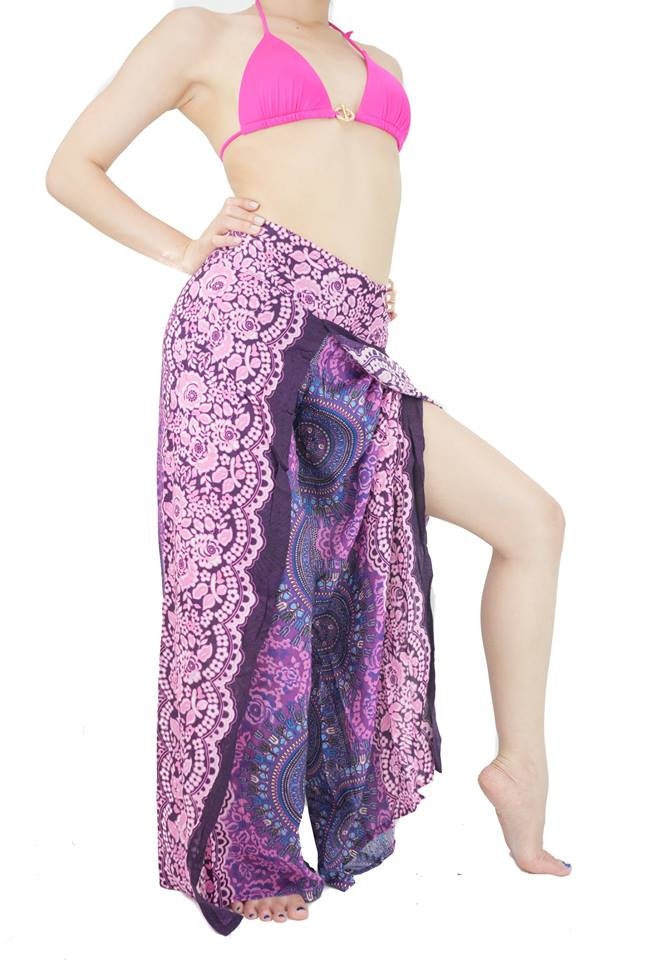 Wrap pants Boho beach pants hippie pants Vacation Open Leg Pants Bohemian wrap around pants with elastic in the back
