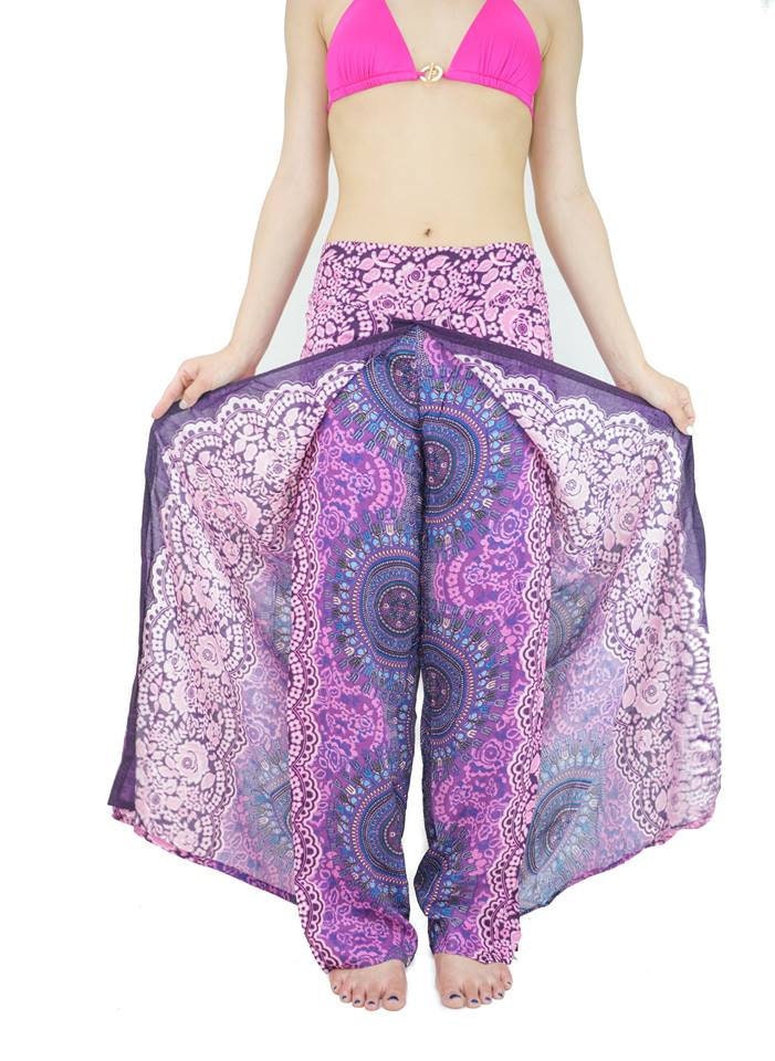 Wrap pants Boho beach pants hippie pants Vacation Open Leg Pants Bohemian wrap around pants with elastic in the back
