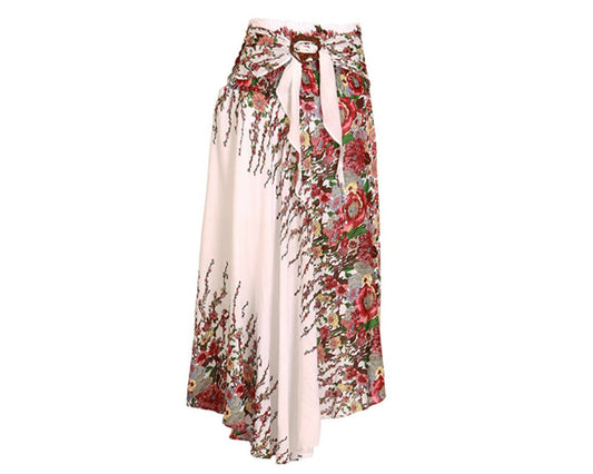 Boho Skirt Maxi Long Skirt Festival Beach Casual Smocked Waist with Coconut Belt