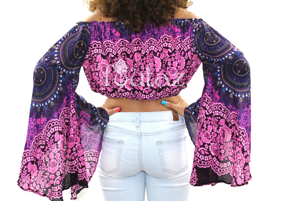 BOHO CROP TOP - Yoga Crop Top - Cotton Crop Top - Top For Women - Bell Sleeve Top - Summer Crop Top - Handmade Top