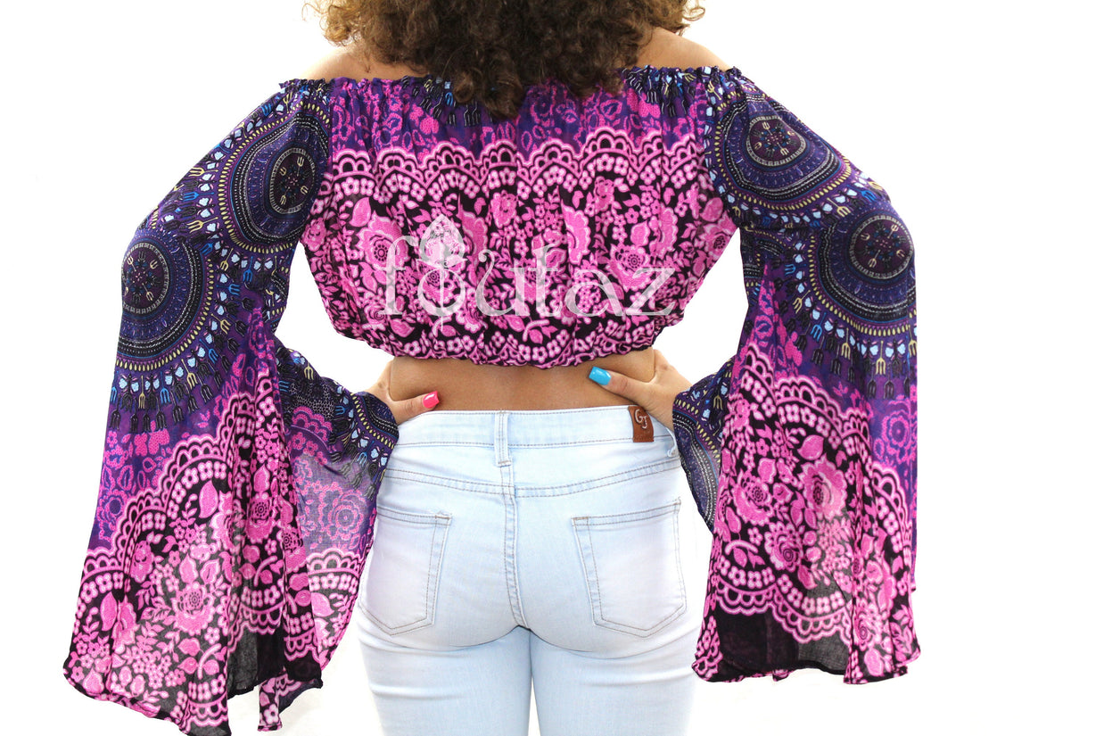 BOHO CROP TOP - Yoga Crop Top  - Top For Women - Bell Sleeve Top - Summer Crop Top - Handmade Top