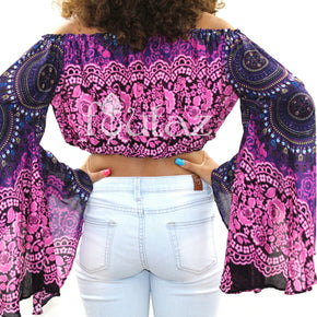 BOHO CROP TOP - Yoga Crop Top  - Top For Women - Bell Sleeve Top - Summer Crop Top - Handmade Top