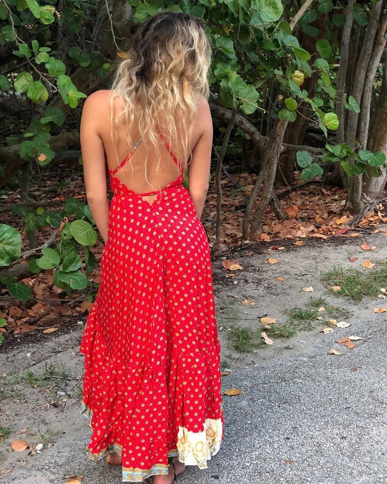 Boho Ruffle Dress Hippie Maxi Dress Festival Clothing Women Ruffle dre Foutaz