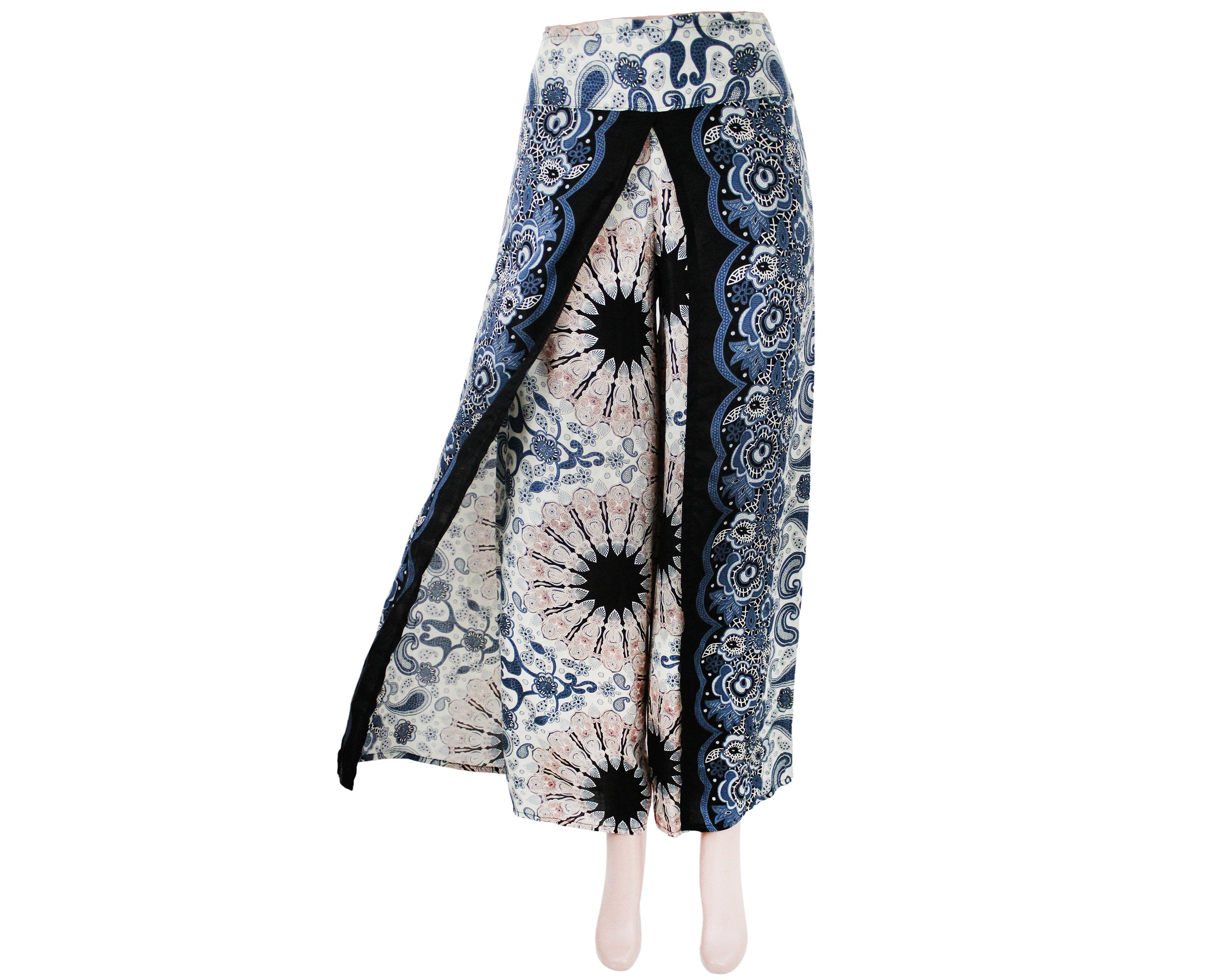 Yoga pants, hippie clothes, bohemian pants, wrap beach red and white, vacation open leg pants, womens palazzo slit wide leg casual beach