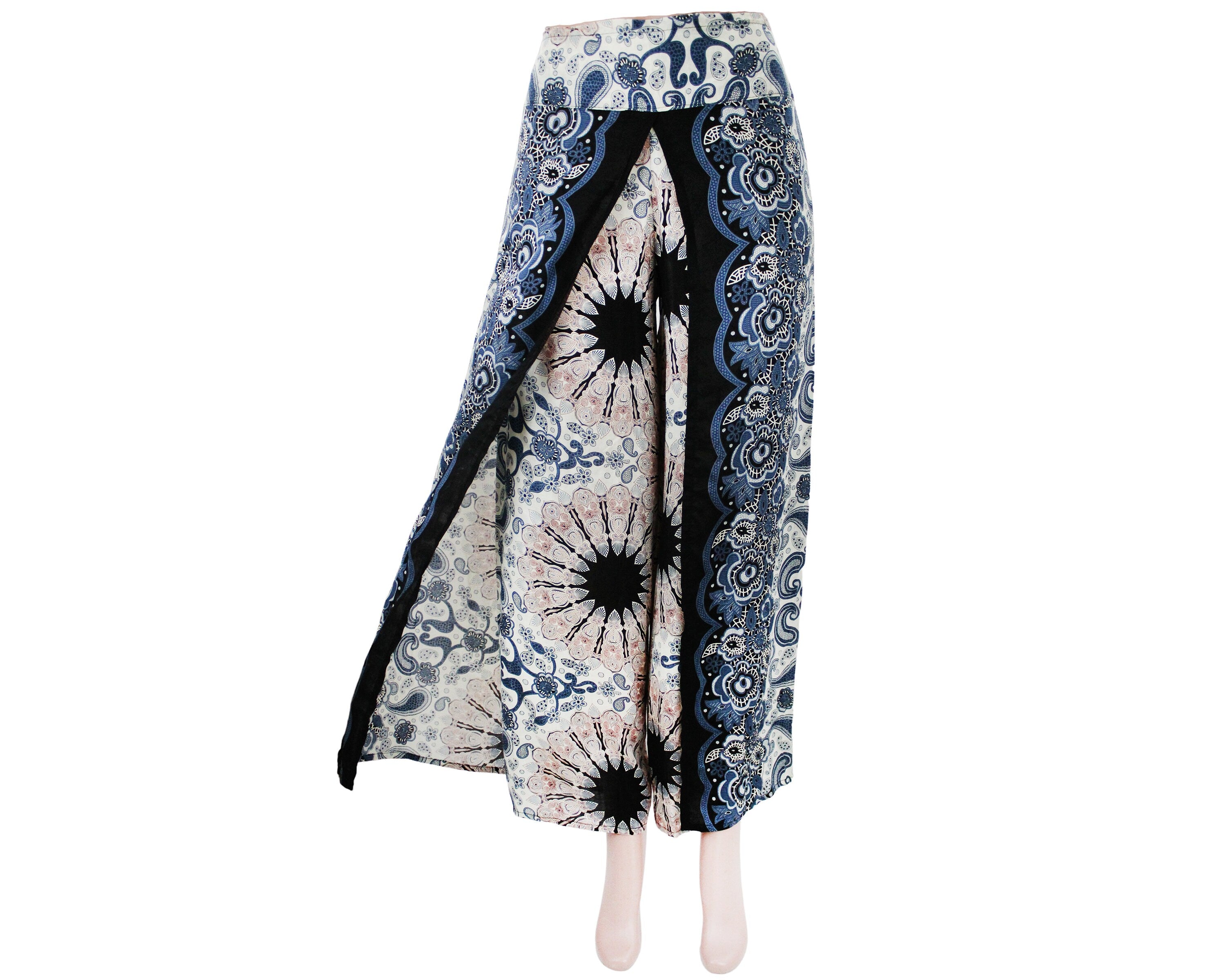 Yoga pants, hippie clothes, bohemian pants, wrap beach red and white, vacation open leg pants, womens palazzo slit wide leg casual beach