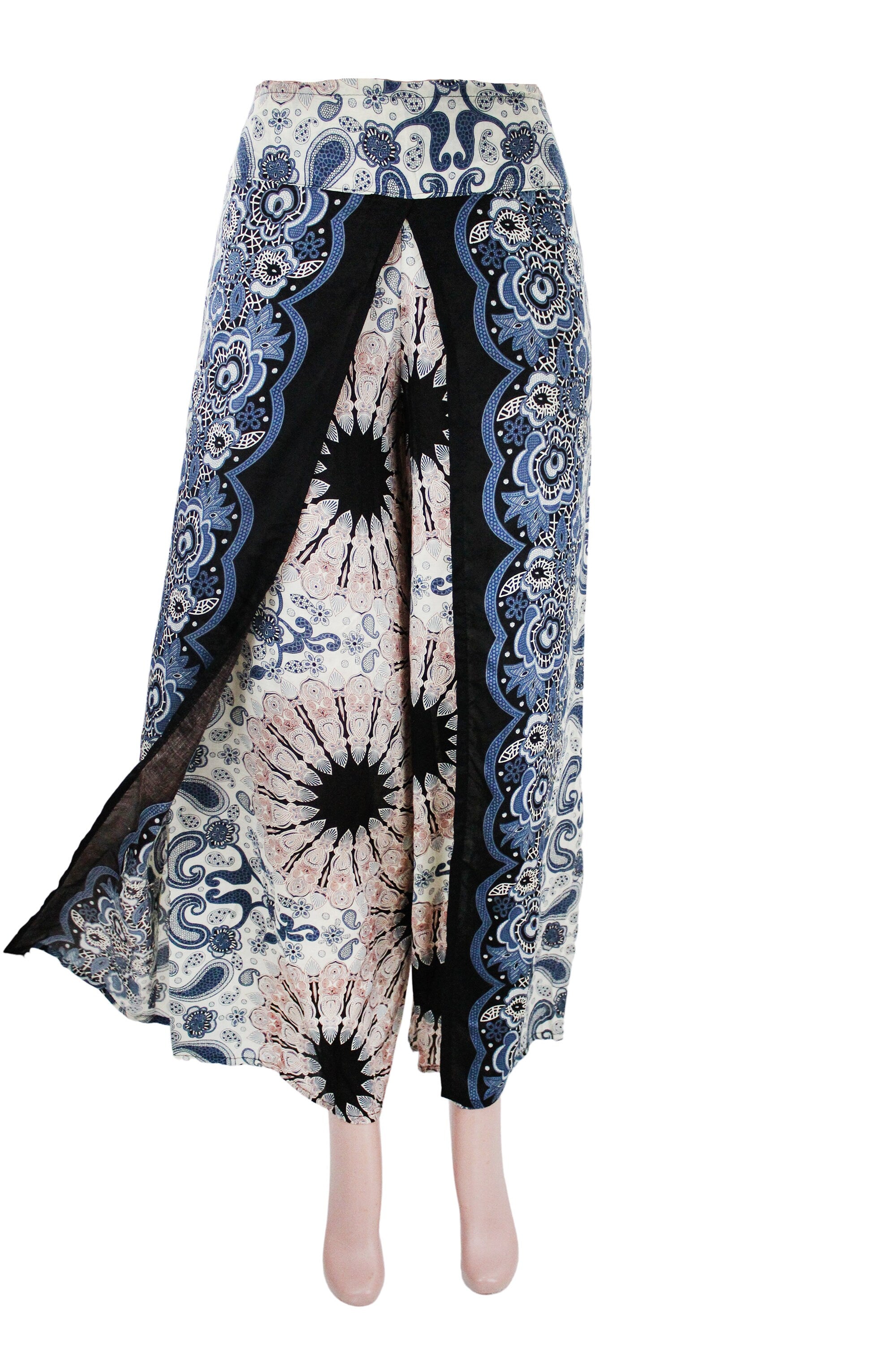 Yoga pants, hippie clothes, bohemian pants, wrap beach red and white, vacation open leg pants, womens palazzo slit wide leg casual beach