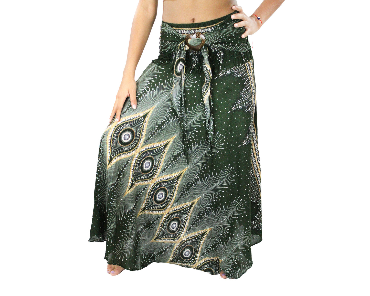 MAXI BOHO SKIRT Green Women Bohemian Clothing