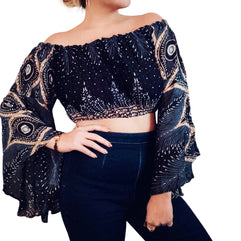 Bohemian Crop Top for Women, Belly Dance  Crop Top Blouse, festival clothing, Festival crop top, Long Sleeve Tops,