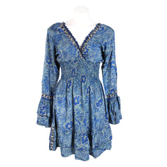 Women's Long Sleeve Ruffle Casual Boho Elastic Waist Mini Silk Dress, Bohemian Short ruffle dress, Party Dress, Cute Mini Dress