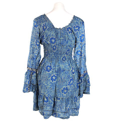 Women's Long Sleeve Ruffle Casual Boho Elastic Waist Mini Silk Dress, Bohemian Short ruffle dress, Party Dress, Cute Mini Dress