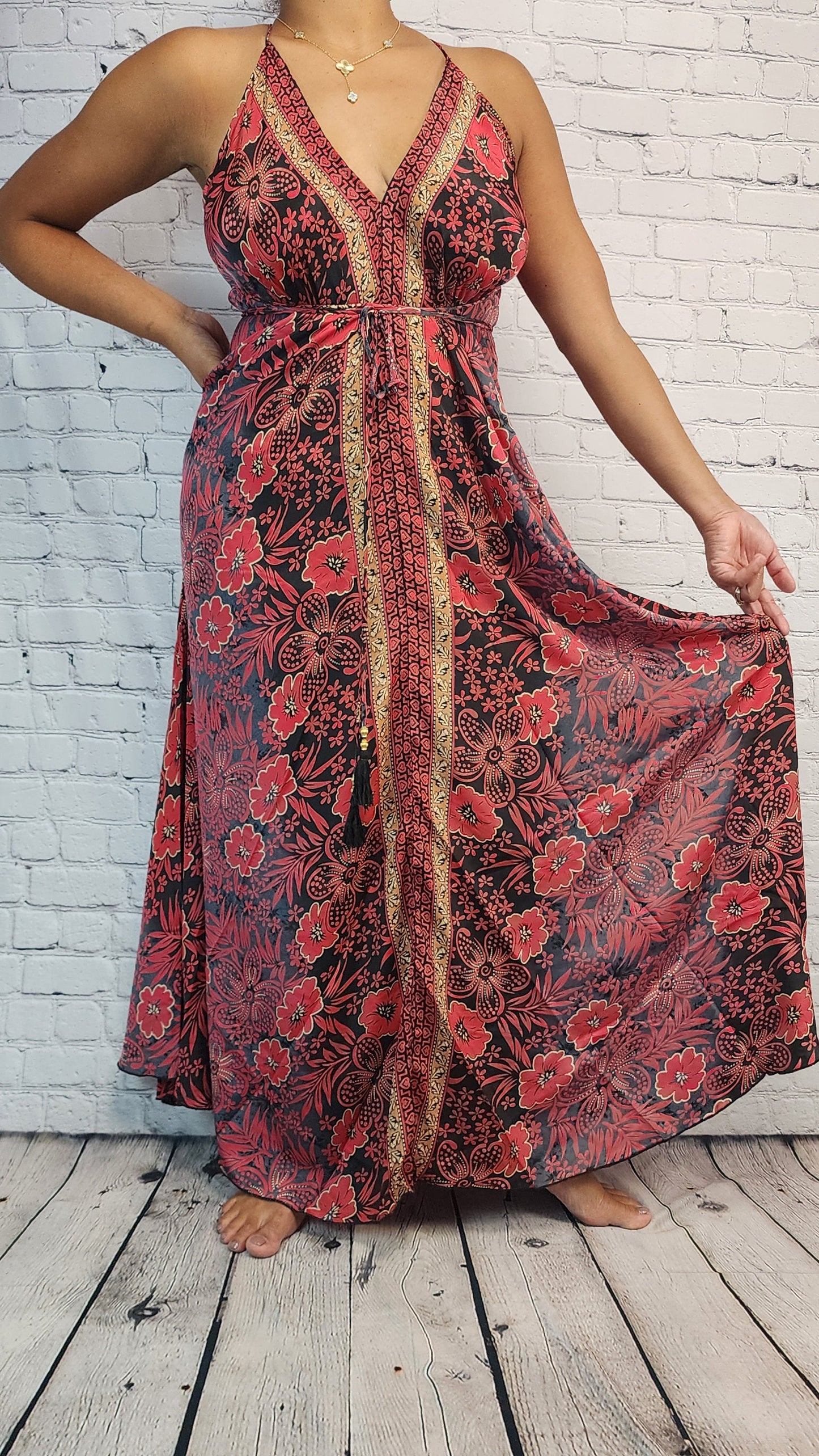 Red Boho Dress Women, Bohemian Low Back Casual Maxi Dress, Long Tiered Flowy Versatile Dress, Summer Party Festival Clothes, Gypsy