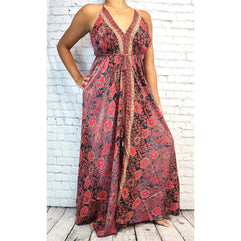 Red Boho Dress Women, Bohemian Low Back Casual Maxi Dress, Long Tiered Flowy Versatile Dress, Summer Party Festival Clothes, Gypsy