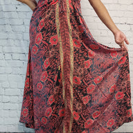 Red Boho Dress Women, Bohemian Low Back Casual Maxi Dress, Long Tiered Flowy Versatile Dress, Summer Party Festival Clothes, Gypsy