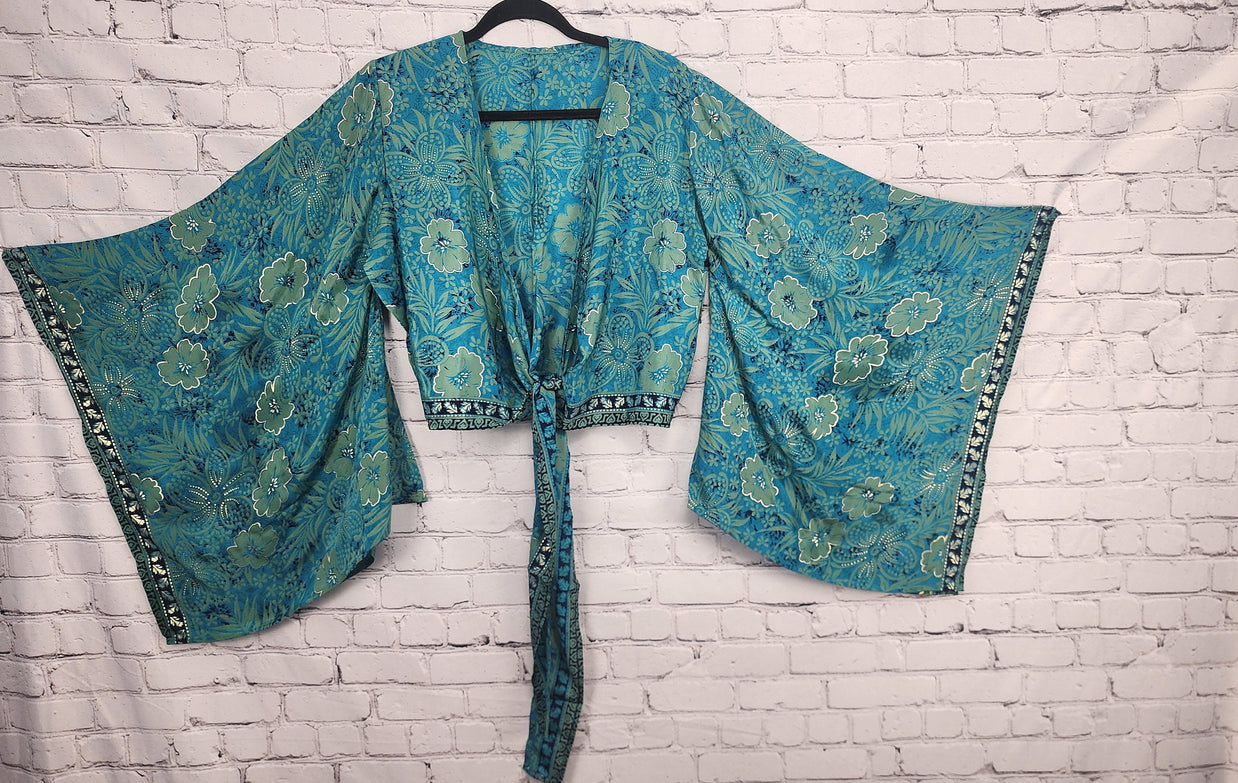 70's Boho Wrap Crop Top/Bell Sleeve Crop Top/Tie front bell sleeve top/festival crop top/front tie front or back crop/Beach top/ Party Top