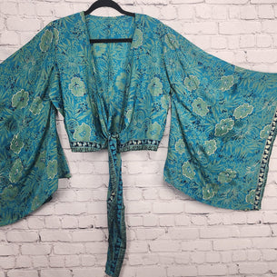 70's Boho Wrap Crop Top/Bell Sleeve Crop Top/Tie front bell sleeve top/festival crop top/front tie front or back crop/Beach top/ Party Top