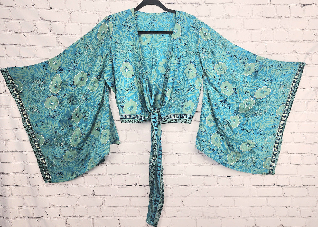 70's Boho Wrap Crop Top/Bell Sleeve Crop Top/Tie front bell sleeve top/festival crop top/front tie front or back crop/Beach top/ Party Top