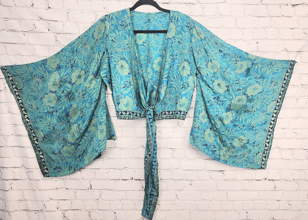 70's Boho Wrap Crop Top/Bell Sleeve Crop Top/Tie front bell sleeve top/festival crop top/front tie front or back crop/Beach top/ Party Top