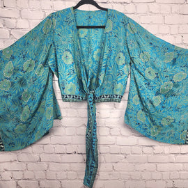 70's Boho Wrap Crop Top/Bell Sleeve Crop Top/Tie front bell sleeve top/festival crop top/front tie front or back crop/Beach top/ Party Top