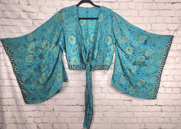 70's Boho Wrap Crop Top/Bell Sleeve Crop Top/Tie front bell sleeve top/festival crop top/front tie front or back crop/Beach top/ Party Top