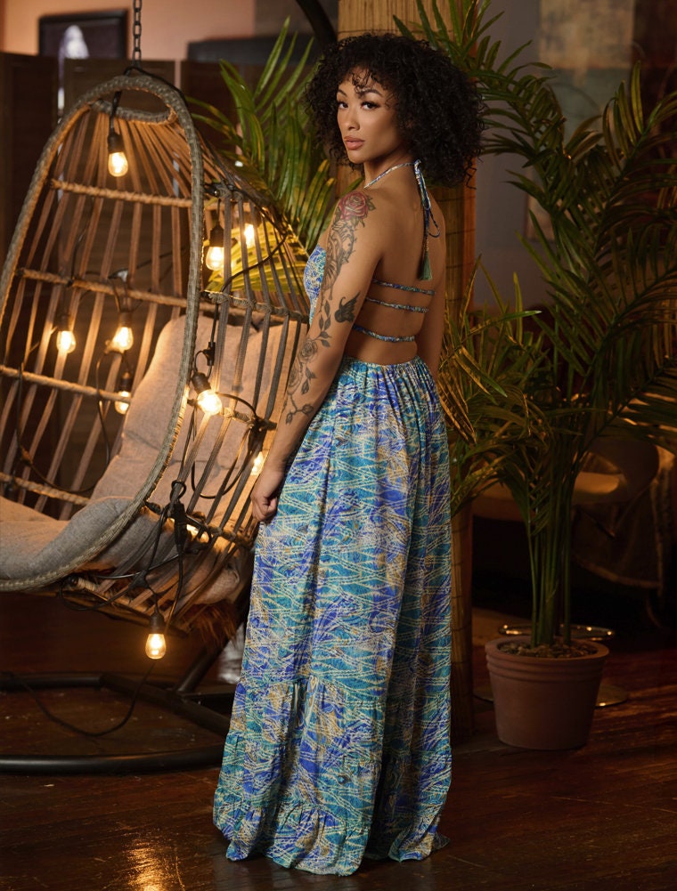 Open Back Dress,Casual Bohemian Halter dress,Boho Summer Dress,Goddess Evening Dress,Maxi Bohemian Dress, Festival Dress,Beach Wear, Boho