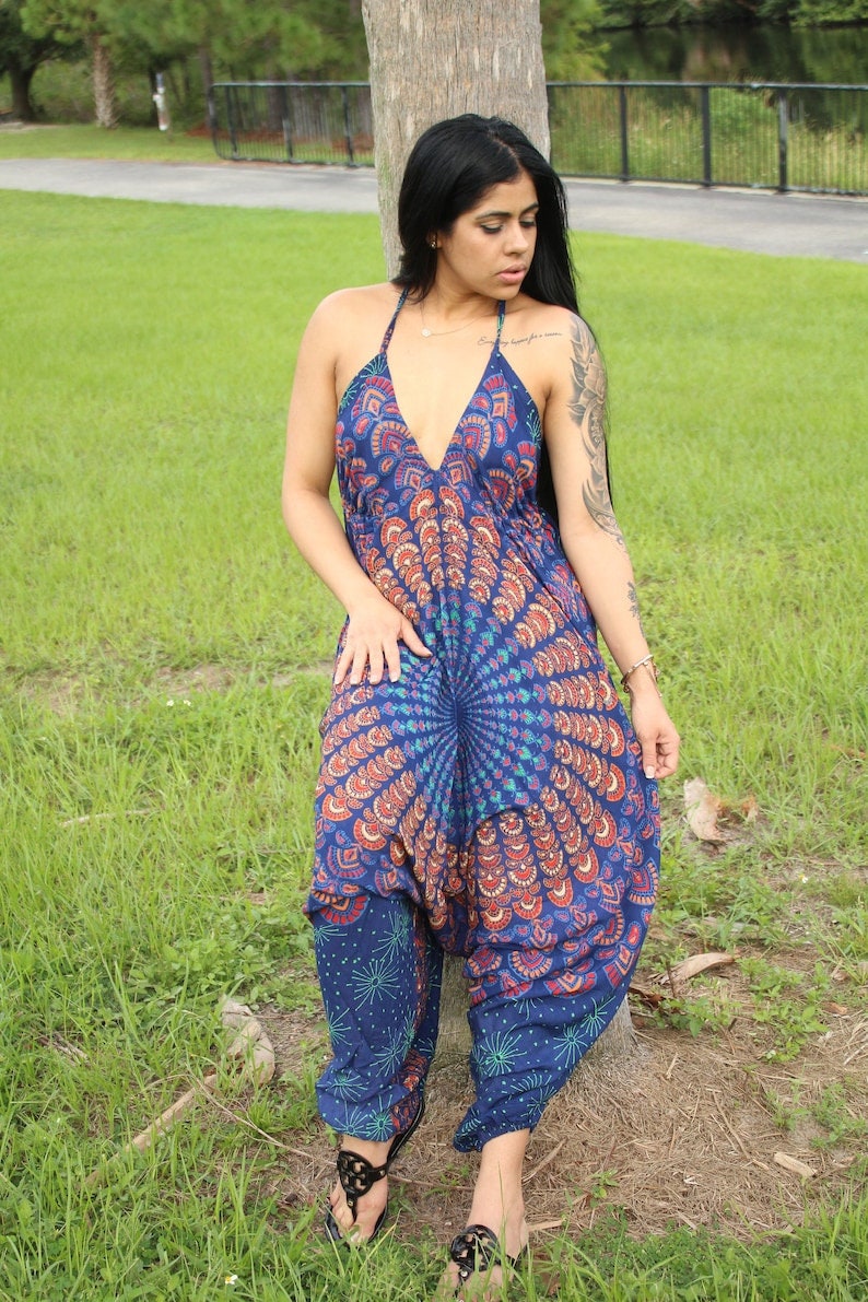 Ladies Jumpsuit, Women’s Boho Romper, Short Sleeve shops Hippie Clothing, Tribal Burning Man Wear, Ethnic Festival Fashion, Bohemian Gift For Her