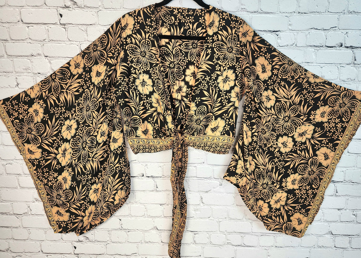 Boho Wrap Crop Top/Bell Sleeve Crop Top/Tie front bell sleeve top/festival crop top/front tie front or back crop/Beach top/ Party Top