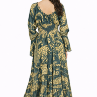 Green & Gold Leopard Print Flowy Long Dress