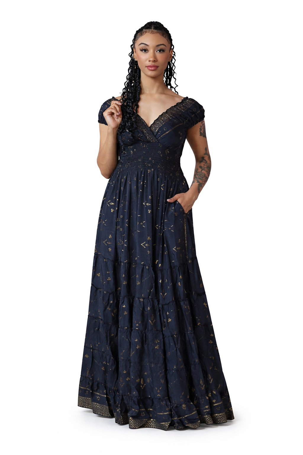 Maxi Gypsy Dress W/Pockets Foutaz Maxi Gypsy Dress W/Pockets Foutaz